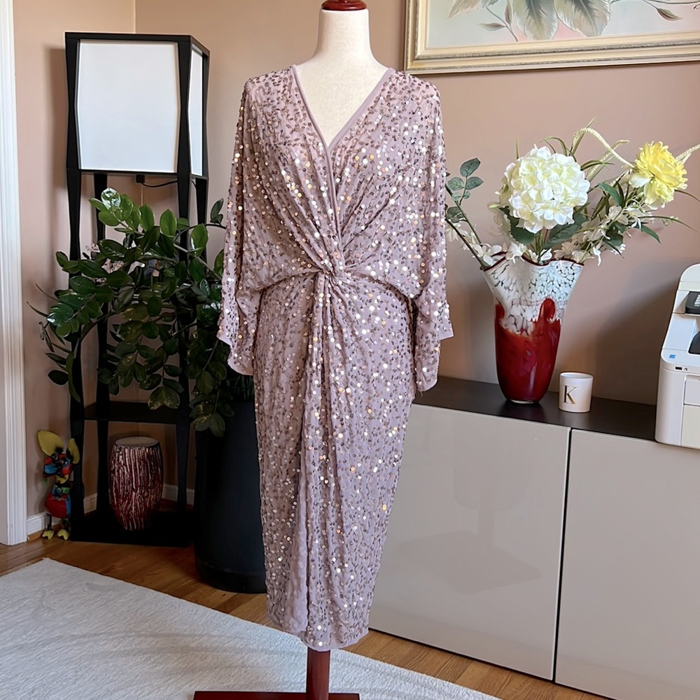ASOS Design Kimono Plunge Embellished Midi Dress in Purple